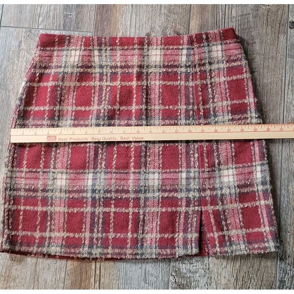 Potter's Pot Wool Blend‎ Skirt Size Large Red Plaid 17" Length Front Slit - Picture 8 of 14